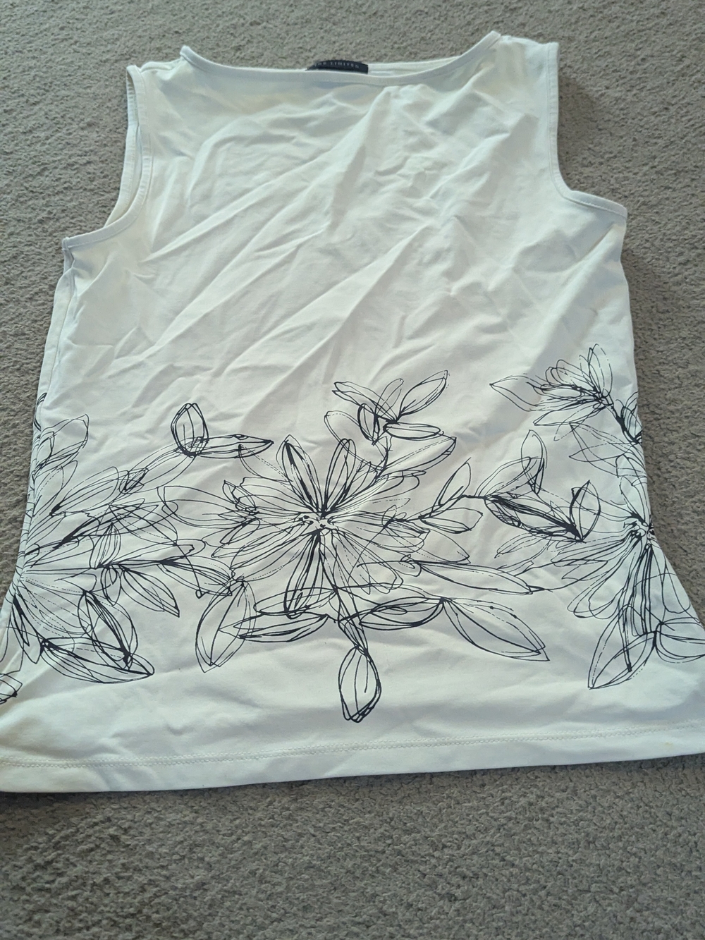 The Limited White Sleeveless Tank with Black Floral Sketch